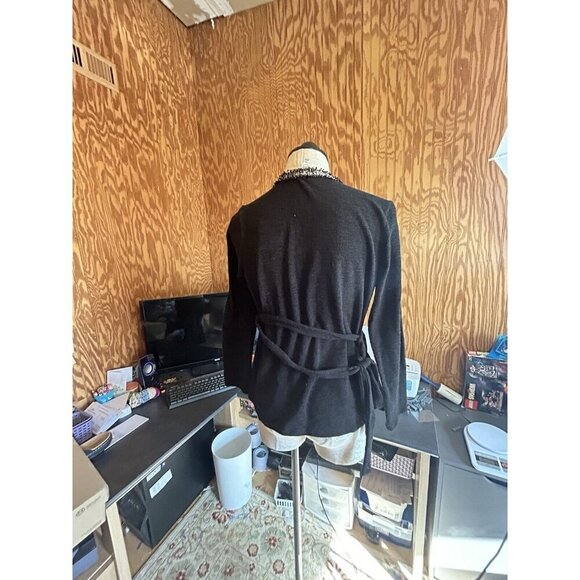 Naif Petite PM Tie Cardigan Sweater Knit Blak Detailed Trim Corporate Witchy - Picture 5 of 7